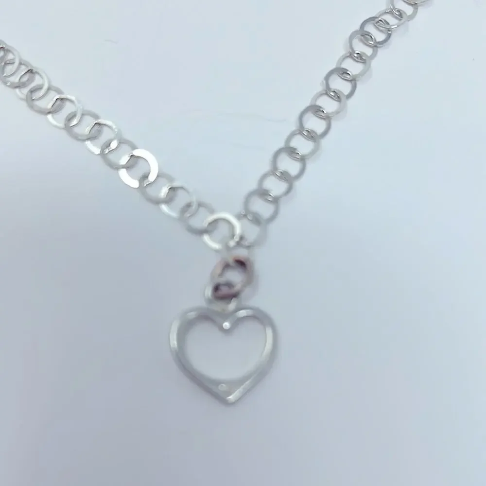 925 Italy Signed FAS Heart Pendant with Circle Chain Link Necklace